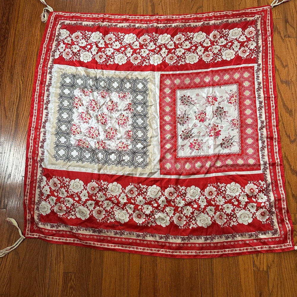 Johnny Was Floral Red and White 100% Silk Scarf